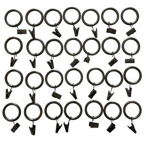 28 piece Satin Iron Curtain Rings with clips Gray Grey